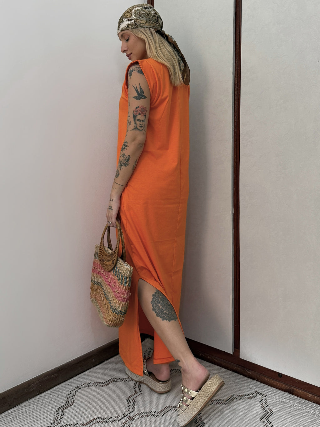 Vestido Longo Muscle Tee em Algodão com Bolso Aveloz Laranja