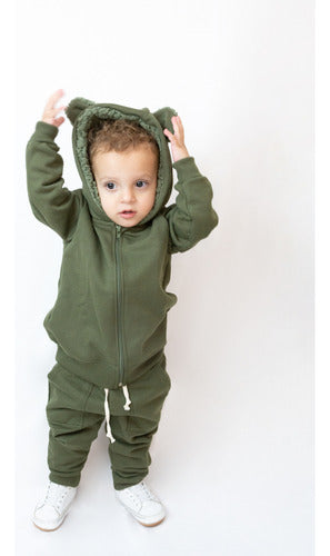 Jaqueta Moletom Infantil Orelhinha Aveloz Verde Oliva