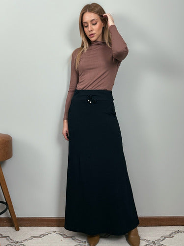 Blusa Manga Longa Gola Alta Segunda Pele Em Viscolycra-marro