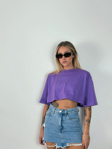 Camiseta Cropped Oversized Aveloz- Roxa