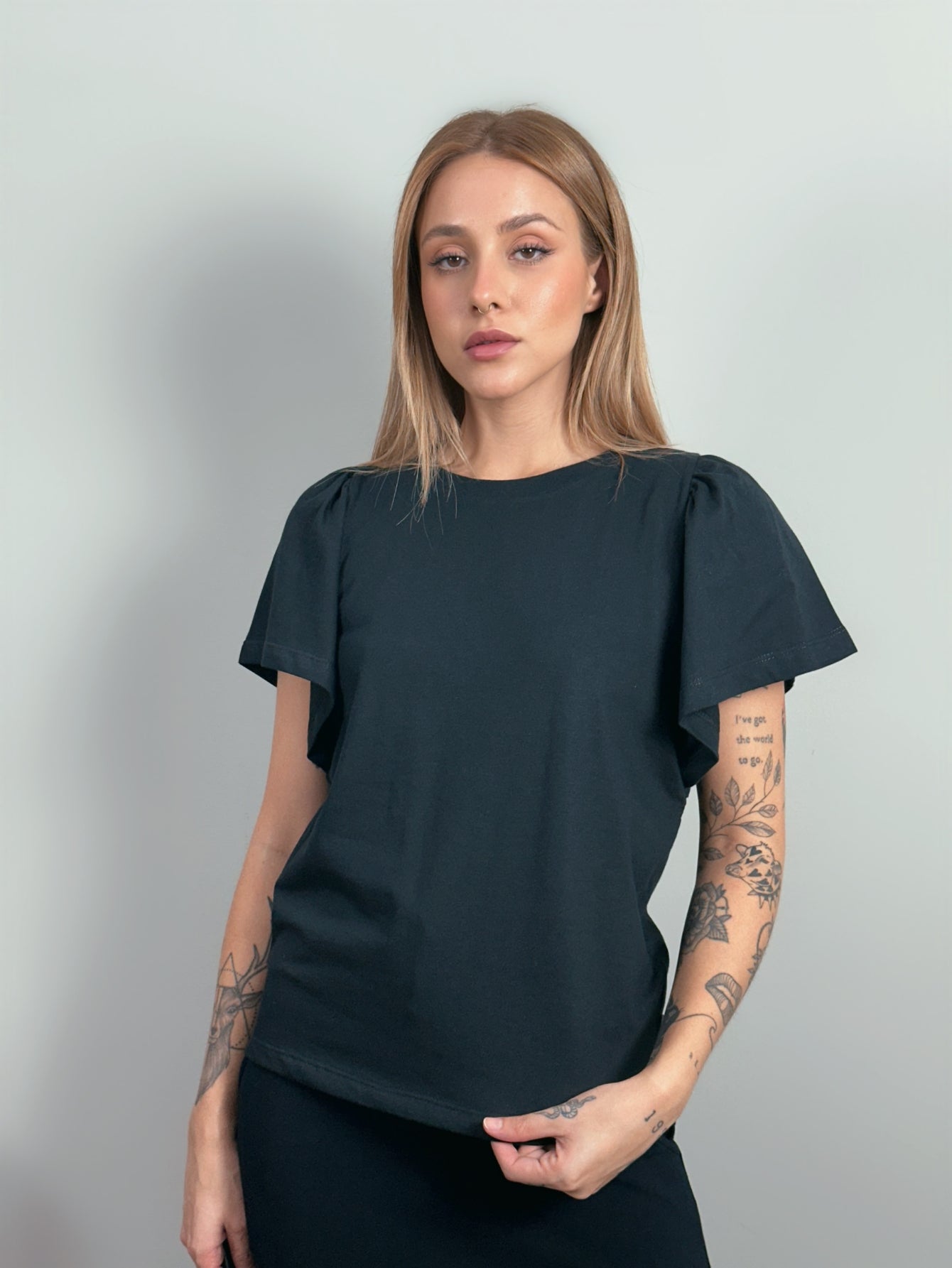 Blusa de Algodão Manga Bufante- Preta